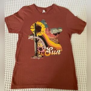 One24 Rags Bella Canvas Rust Sunflower Desert Graphic Tee Women Size M